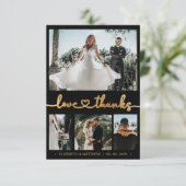 Moderne 4 foto Gold Heart Script Wedding Dank u Bedankkaart (Staand voorkant)