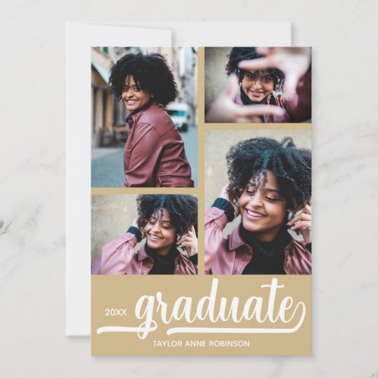 Moderne 4 Foto Gouden Afstuderen Aankondiging (Voorkant)