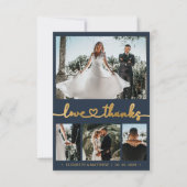Moderne 4 Foto Heart Script Navy bruiloft Dank u Bedankkaart (Voorkant)