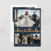 Moderne 4 Foto Heart Script Navy bruiloft Dank u Bedankkaart (Voorkant / Achterkant)