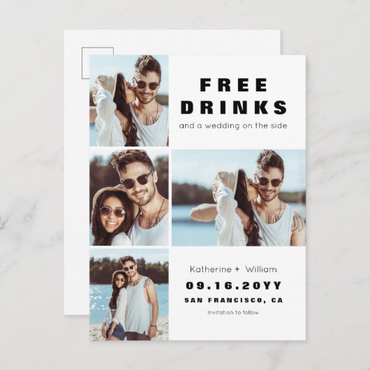 Moderne 4-foto-inkuiling bewaart onze datum aankondigingskaart