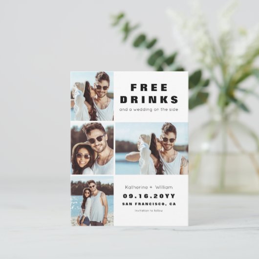 Moderne 4-foto-inkuiling bewaart onze datum aankondigingskaart (Staand voorkant)