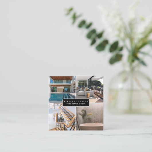 Moderne 4 foto makelaar QR code Vierkante Visitekaartje (Staand voorkant)