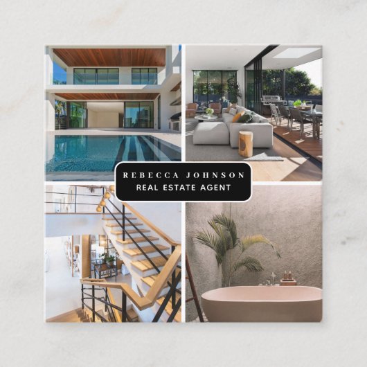 Moderne 4 foto makelaar QR code Vierkante Visitekaartje (Voorkant)