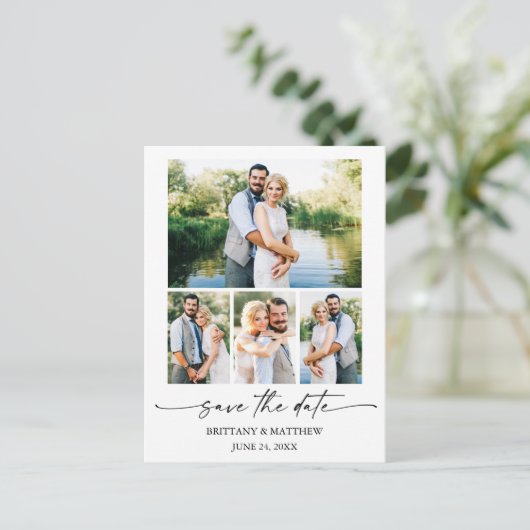 Moderne 4 foto-minimalistisch inktscript slaat de  briefkaart (Staand voorkant)