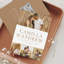 Moderne 4 foto QR Code RSVP Elegante bruiloft