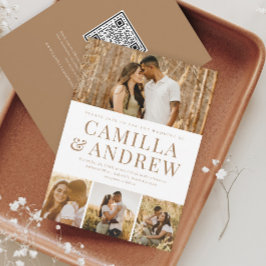 Moderne 4 foto QR Code RSVP Elegante bruiloft Kaart