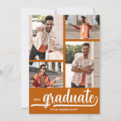 Moderne 4 Foto Verbrand Oranje Afstuderen Aankondiging (Voorkant)