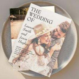 Moderne 4 Foto Zwart & Wit Boho Huwelijk Kaart