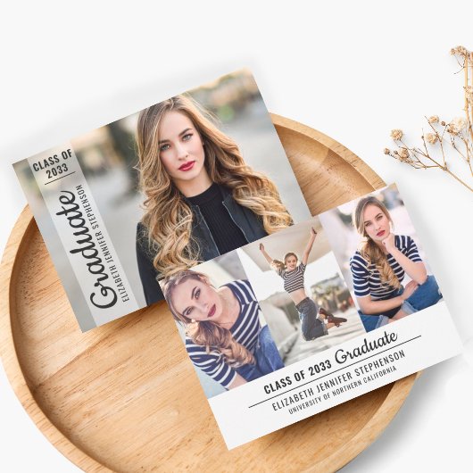 Moderne 4 fotocollage afstuderen bedekking eenvoud aankondiging