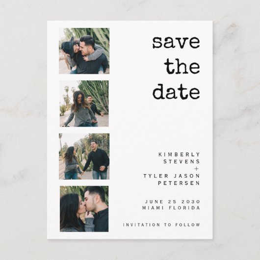 Moderne 4 fotocollage bruiloft, behalve de datum aankondigingskaart (Voorkant)