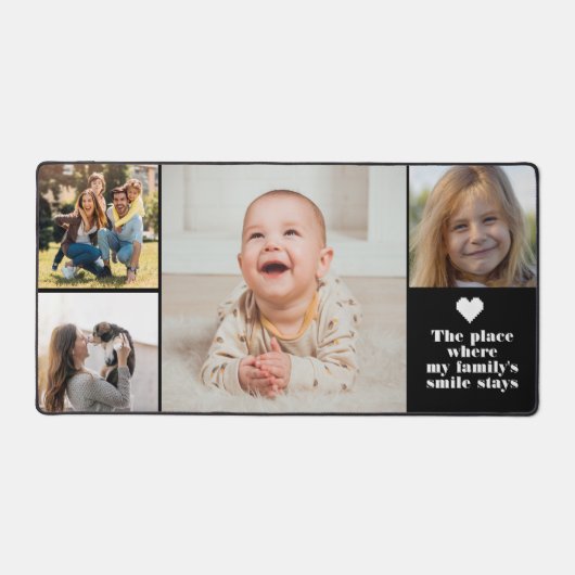 Moderne 4 Fotocollage en Tekst Custom Monogram Bureaumat (Voorkant)