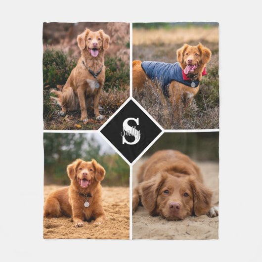 Moderne 4 fotocollage gepersonaliseerde hond fleece deken (Voorkant)