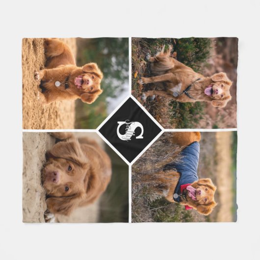Moderne 4 fotocollage gepersonaliseerde hond fleece deken (Voorkant (Horizontaal))