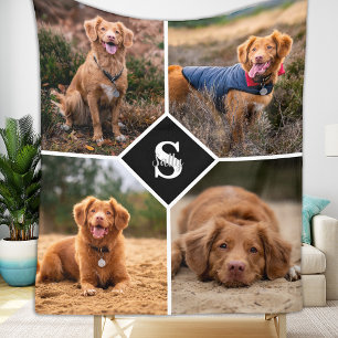 Moderne 4 fotocollage gepersonaliseerde hond fleece deken