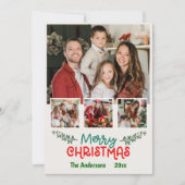 Moderne 4 fotocollage leuke eenvoudige kerst feestdagenkaart (Voorkant)
