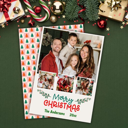 Moderne 4 fotocollage leuke eenvoudige kerst feestdagenkaart