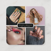 Moderne 4 Fotohaarhuid Nail Salon QR Code Vierkante Visitekaartje (Voorkant)