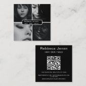 Moderne 4 Fotohaarhuid Nail Salon QR Code Vierkante Visitekaartje (Voorkant / Achterkant)
