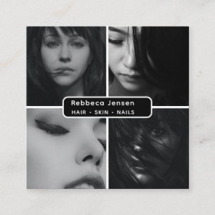 Moderne 4 Fotohaarhuid Nail Salon QR Code Vierkante Visitekaartje