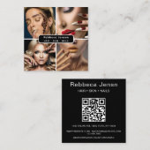 Moderne 4 Fotohaarhuid Nail Salon QR Code Vierkante Visitekaartje (Voorkant / Achterkant)