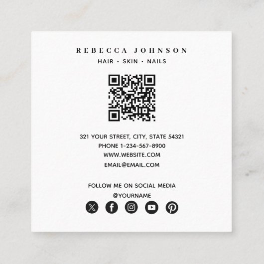 Moderne 4 Fotohaarhuid Nail Salon QR Code Vierkante Visitekaartje (Achterkant)