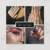 Moderne 4 Fotohaarhuid Nail Salon QR Code Vierkante Visitekaartje (Voorkant)