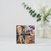 Moderne 4 Fotohaarhuid Nail Salon QR Code Vierkante Visitekaartje (Staand voorkant)