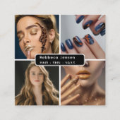 Moderne 4 Fotohaarhuid Nail Salon QR Code Vierkante Visitekaartje (Voorkant)