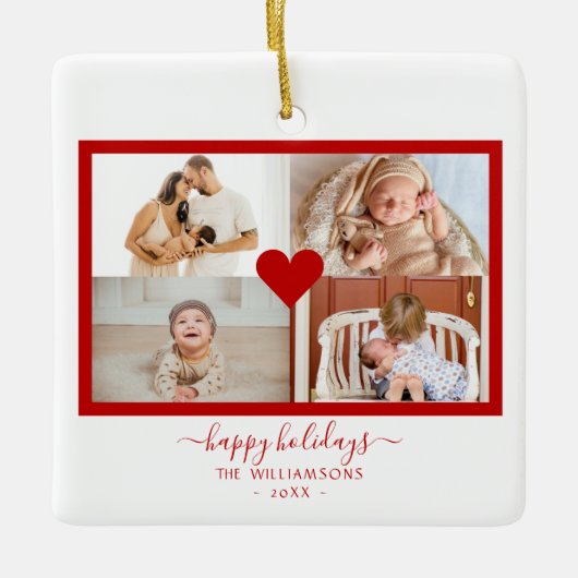 Moderne 4 foto's met collage Kerstmis Keramisch Ornament (Voorkant)
