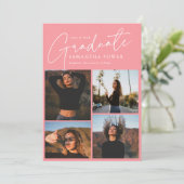Moderne 4 foto's Roze Graduation Aankondigingen (Staand voorkant)