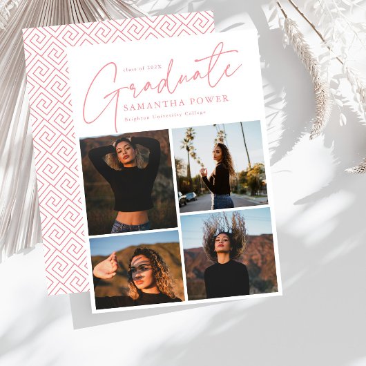 Moderne 4 foto's Roze Graduation Aankondigingen