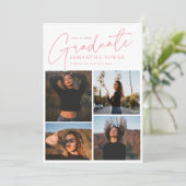 Moderne 4 foto's Roze Graduation Aankondigingen (Staand voorkant)