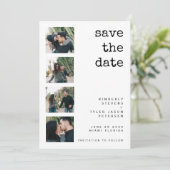 Moderne 4 foto's simpele typografie bruiloft save the date (Staand voorkant)