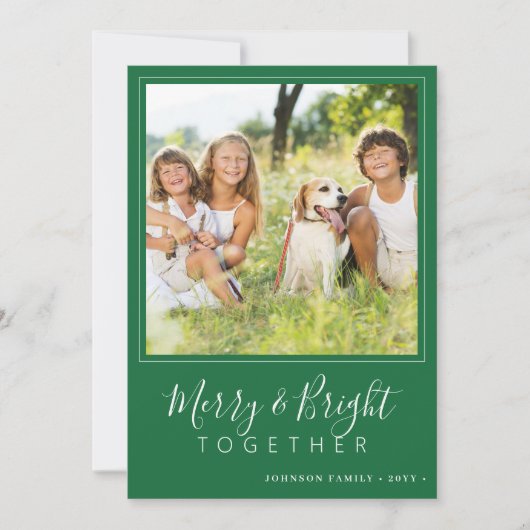 Moderne 4 foto's Vrolijk en Helder groen Kerstmis Feestdagenkaart (Voorkant)