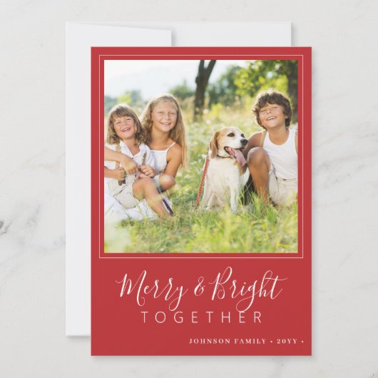 Moderne 4 foto's Vrolijk en Helderrood Kerstmis Feestdagenkaart (Voorkant)