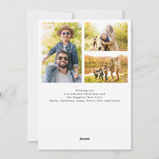 Moderne 4 foto's Vrolijk en Helderrood Kerstmis Feestdagenkaart (Achterkant)
