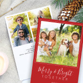 Moderne 4 foto's Vrolijk en Helderrood Kerstmis Feestdagenkaart