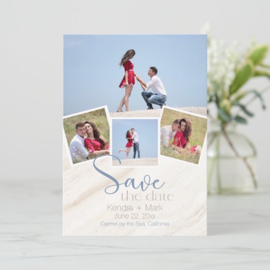 Moderne 4-fotostrand Sla de datum op Kaart (Staand voorkant)