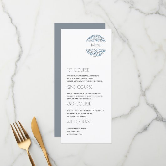 Moderne 4 gangen bloemenbruiloft menu (Voorkant / Achterkant in situ)