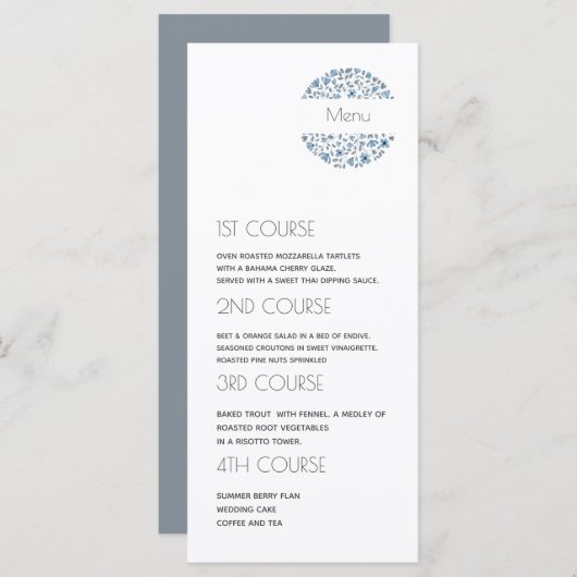 Moderne 4 gangen bloemenbruiloft menu (Voorkant / Achterkant)