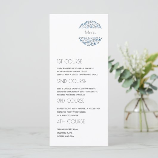 Moderne 4 gangen bloemenbruiloft menu (Staand voorkant)