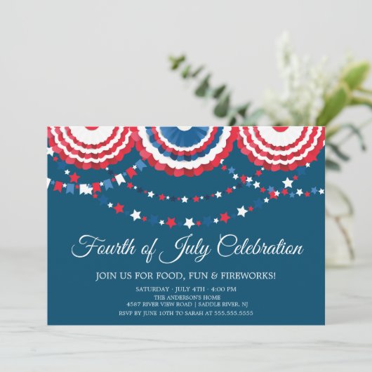 Moderne 4 juli vlag Bunting Uitnodiging (Staand voorkant)