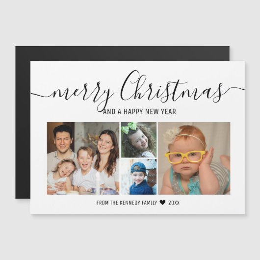 Moderne 4-serie Photo Collage Merry-kerstkaart (Voorkant / Achterkant)