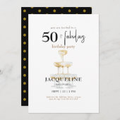 Moderne 50- en Fabulous Black Glam Birthday Party Kaart (Voorkant / Achterkant)