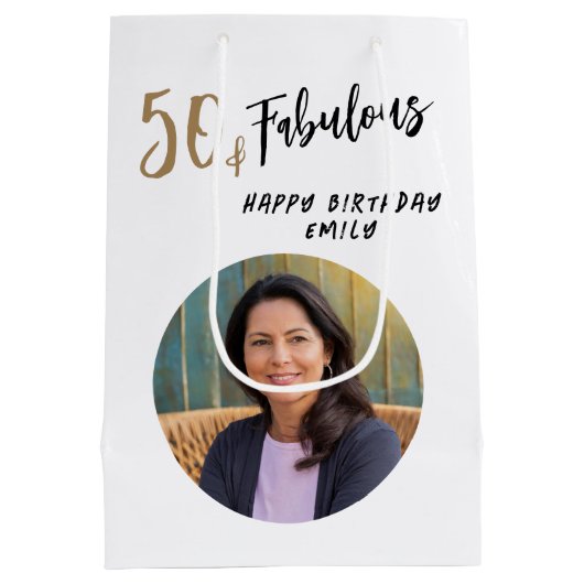 Moderne 50 en Fabulous Foto 50e Verjaardag Medium Cadeauzakje (Achterkant)