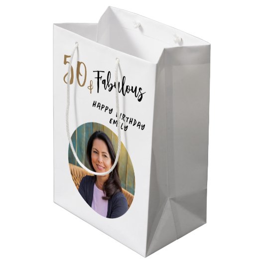 Moderne 50 en Fabulous Foto 50e Verjaardag Medium Cadeauzakje (Achterkant Gekanteld)