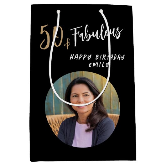 Moderne 50 en Fabulous Foto 50e Verjaardag Medium Cadeauzakje (Voorkant)