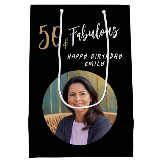 Moderne 50 en Fabulous Foto 50e Verjaardag Medium Cadeauzakje (Achterkant)