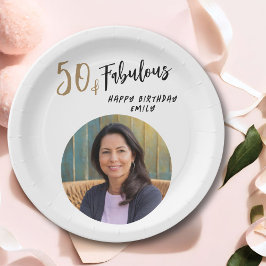 Moderne 50 en Fabulous Foto 50e Verjaardag Papieren Bordje